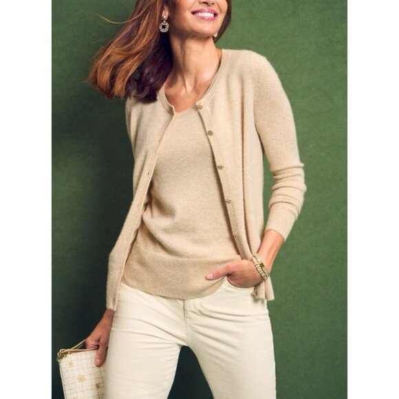 Talbots Cardigan Sweater Medium M Gold Metallic Shimmer Lightweight Cotton Mix - Picture 1 of 12